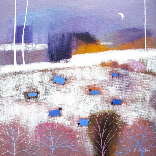 Blue Flock Acrylic on canvas panel 30 x 30cm Giuliana Lazzerini £450
