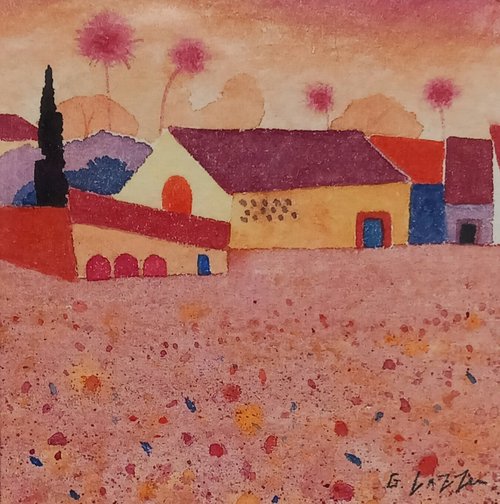 Farmhouse Tuscany Watercolour 9 x 9cm Framed 23 x 23cm £95