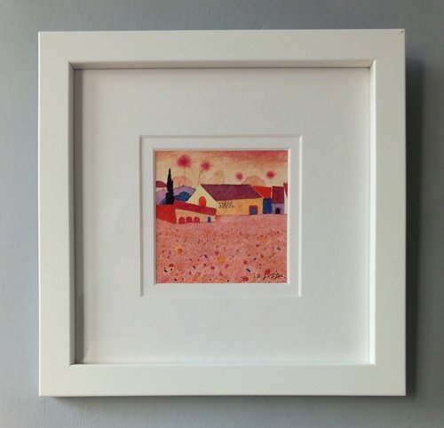 Farmhouse Tuscany Watercolour 9 x 9cm Framed 23 x 23cm £95-f