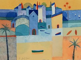 Golden Harbour Watercolour 13 x 18cm Framed 34 x 39cm £180