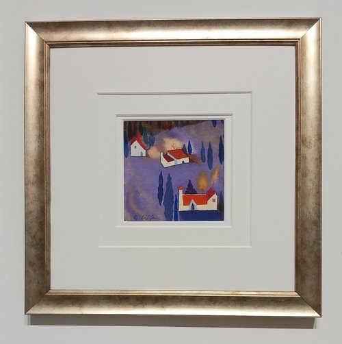 Night Farms Watercolour 10 x10cm Framed 30 x 30cm £120-2