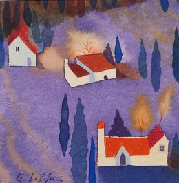 Night Farms Watercolour 10 x10cm Framed 30 x 30cm £120-1