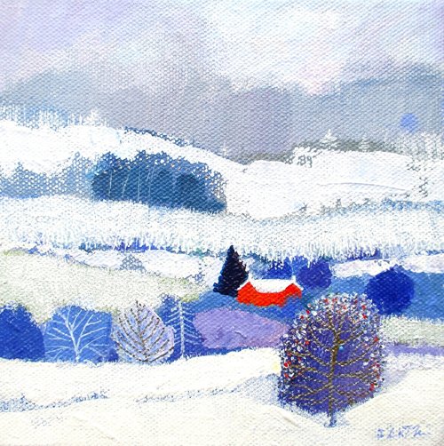 Red Cottage Acrylic on canvas 15 x 15cm Giuliana Lazzerini £130