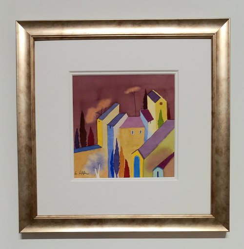 Rooftop Tuscany Watercolour 14 x 14cm Framed 30 x 30cm £140-F