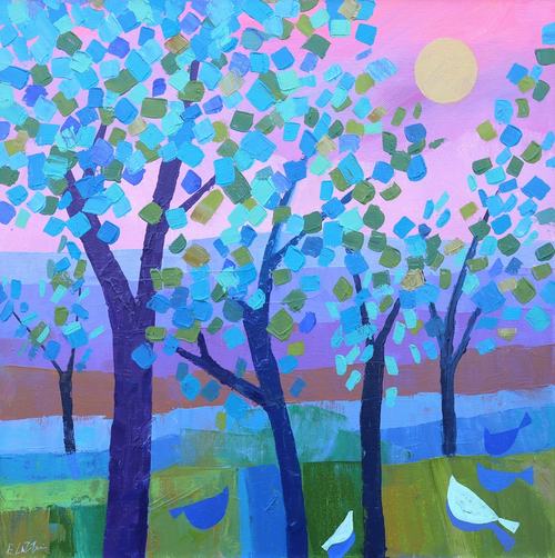 Sunrise on the Wolds Acrylic on canvas 40 x 40cm Giuliana Lazzerini
