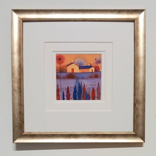 Sunset Cottage Watercolour 10 x 10cm Framed size 30 x 30cm £120-2