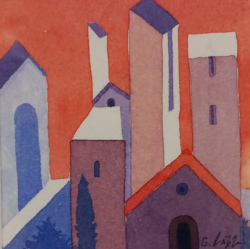 Tuscan Turrets Watercolour 9 x 9cm Framed 23 x 23cm £95