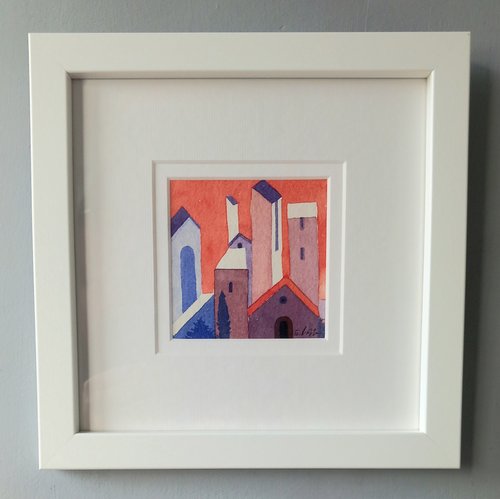 Tuscan Turrets Watercolour 9 x 9cm Framed 23 x 23cm £95-f